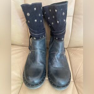 Dromedaris Black Leather Moto Boots Size 41